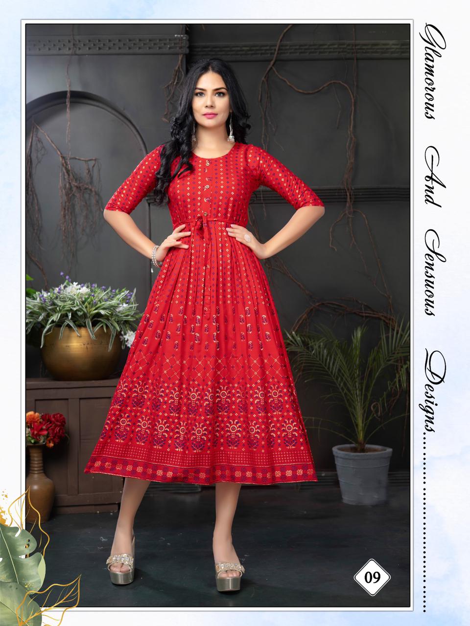 Golden Malini Printed Anarkali Kurtis Catalog
